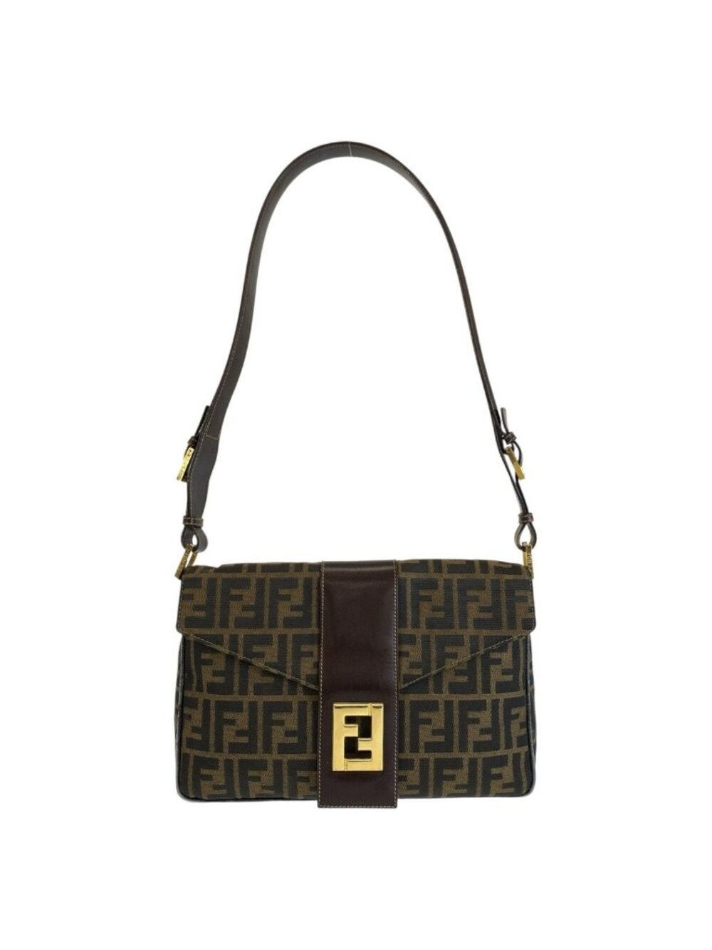 Fendi Vintage Zucca Brown Gold Canvas Leather Shoulder Bag